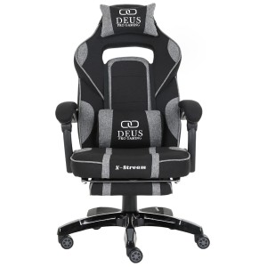 Fotel Gamingowy DEUS X-Stream Light Gray, tkanina, podnóżek