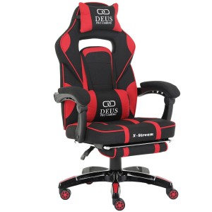 Fotel Gamingowy DEUS X-Stream Red, tkanina, podnóżek