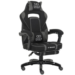 Fotel Gamingowy DEUS X-Stream ciemnoszary z podnóżkiem