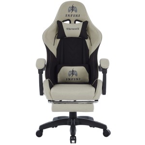Fotel Gamingowy Infini ThrustX beige z tkaniny, podnóżek