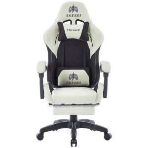 Fotel Gamingowy z tkaniny Infini ThrustX Cream z podnóżkiem 