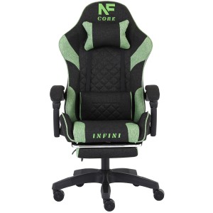 Fotel Gamingowy z podnóżkiem INFINI Core Green z tkaniny 
