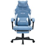 Fotel Gamingowy z podnóżkiem DEUS Edge Light Blue, tkanina
