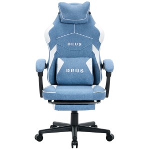 Fotel Gamingowy z podnóżkiem DEUS Edge Light Blue, tkanina