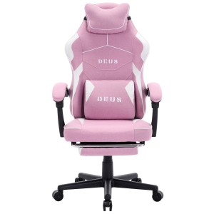 Fotel Gamingowy z podnóżkiem DEUS Edge Pink, tkanina
