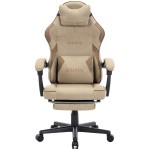 Fotel Gamingowy z tkaniny DEUS Edge Beige, podnóżek