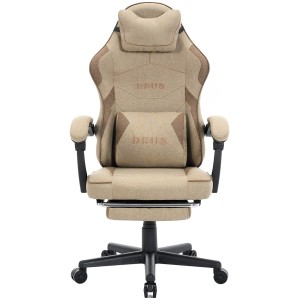 Fotel Gamingowy z tkaniny DEUS Edge Beige, podnóżek