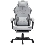 Fotel Gamingowy z tkaniny DEUS Edge Gray-1, podnóżek