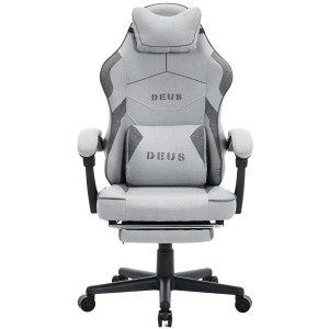 Fotel Gamingowy z tkaniny DEUS Edge Gray-1, podnóżek