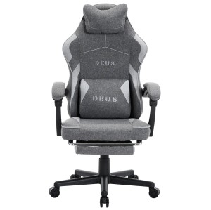 Fotel Gamingowy z tkaniny DEUS Edge Gray-2 z podnóżkiem